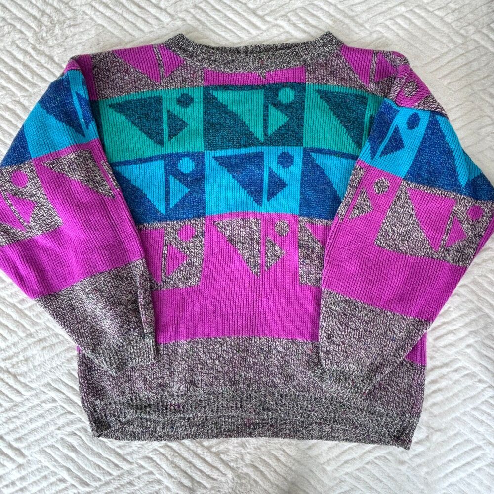 Here's A Hug Vintage Women's Medium Geometric Knit Pullover Sweater 80s